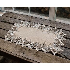 Lace Place Mat 13W x 20L Inch Neutral Earth Tones Place Mat Dresser Scarf Coffee Table Runner End Table Doily