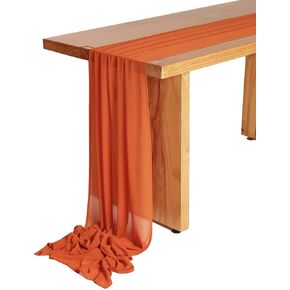 SHERWAY 27 x 120 Inch Burnt Orange Chiffon Wedding Table Runner, Soft Semi Sheer Table Runner Overlay, Rustic Wedding Bridal Shower Baby Shower Decoration