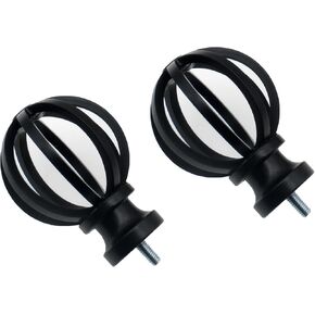 2pcs End Cap Finials for Curtain Rods 5/8" Curtain Rod End Caps Twisted Cage Drapery Rod Finials with M5 Screws (Black)