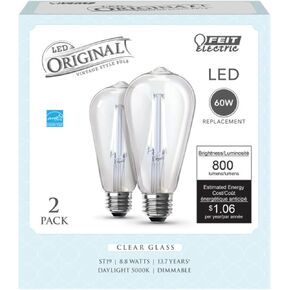 Feit Electric ST19 E26 (Medium) Filament LED Bulb Daylight 60 Watt Equivalence 2 pk - Case of: 1;