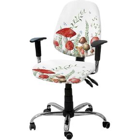 Mushroom 2 Pieces Computer Office Chair Covers Set,Stretchable Desk Rotating Chair Seat Cushion Slipcover Decorative Protectors Back Cover Bohomia Botanical Floral Wildflowers Green Leaves Butterflies