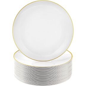 100PCS White and Gold Plastic Plates, 7.5inch Disposable Gold Dessert Salad Plates with Gold Rim, White Pastic Dinner Plates for Party Wedding Birthday Picnic
