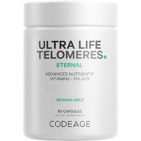 Codeage Ultra Life Telomeres Supplement - 5 MTHF Folate Vitamin B9, Vitamin B12 Methylcobalamin, Vitamin D3, L-Theanine, Ashwagandha - 3-Month Supply - DNA, Methylation Cycle - Non-GMO - 90 Capsules
