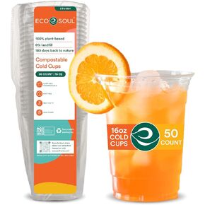 ECO SOUL 100% Compostable, Disposable Party Cups | Eco-friendly Party Cups (50, 16 Fl oz)