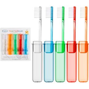 Foldable Travel Toothbrush - Folding Soft Toothbrushes for Adults, Multicolor Pack of 5