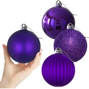 Purple 4.0" Large Christmas Balls - Christmas Tree Decoration Ornaments Shatterproof Hanging Balls for Birthday Halloween Mardi Gras Holiday Wedding Decorations Set of 4pcs
