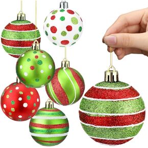 Liliful 6 Pcs 3.9 Inch Christmas Tree Ornaments Plastic Hanging Christmas Ball Ornaments Painted Swirl Christmas Balls Red White and Green Christmas Baubles for Holidays Party Events Tree Decoration