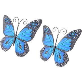 Operitacx Home Decor Butterflies Wall Iron Art 2pcs Butterflies Wall Decal Hanging Pendant Metal Animal Hanger Ornament Backdrop Decoration for Farmhouse Porch Blue Outdoor Decor
