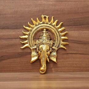 SMIZZY ; (RE)TOUCHING LIVES Smizzy Ganesha Idol for Home Decor with Surya Chakra - Wall hangings Lucky Fengshui - Decorative Gifts Showpiece (20 cm x 3 cm x 23 cm, Golden), Metal