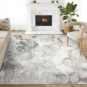 Abani Regal Blue Area Rug for Living Room, Bedroom - Swirl Abstract Pattern - 10' x 14' - Durable & Easy to Clean