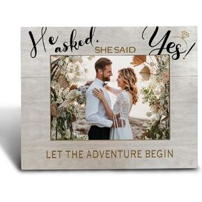 He Asked, She Said Yes Wedding Picture Frame 5x7 - Engagement Gifts for Couples Newly Engaged Couples, Wedding Gifts, Bride to Be, Groom to Be Weeding Photo Frame