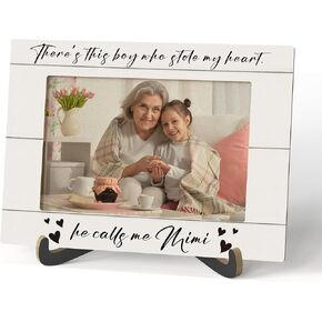 Grandma Photo Frame - There's This Boy Who Stole My Heart He Calls Me Mimi Wooden Tabletop Picture Frame with Stand - Birthday Mother's Day Gifts for Grandma from Grandson -A24