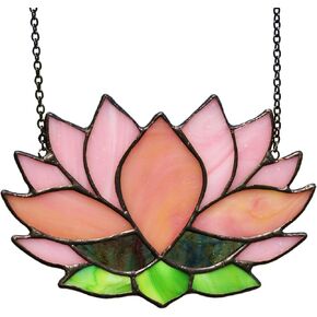 Lotus Flower Decor Stained Glass Window Hangings,Sun Catcher Gift for Mom Lotus Flower Decoration for Kitchen Livingroom,Birthday Gifts for Women