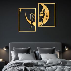 Black Metal Wall Art Decor - Moon Girl Modern Wall Decor for Living Room Bedroom Bathroom Dining Room Home Picture Wall Décor Black Women Wall Art Metal Sculptures Abstract Hanging Framed Wall Art