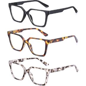 JM 3 Pack Trendy Square Blue Light Blocking Reading Glasses for Women Men, Anti UV Computer Readers Spring Hinge
