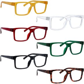 BLUELESS Oversize Reading Glasses Metalless Screwless Spring Hinges 6 Pack Readers for Wide Face