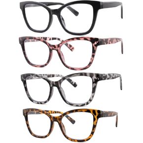 4 Pack Reading Glasses for Women Blue Light Blocking Spring Hinge Readers Stylish Cat Eye Computer Eyeglasses