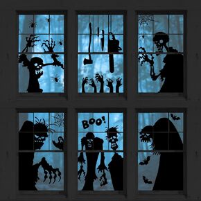 60Pcs Halloween Window Clings Zombie Ghost Window Stickers Scary Double-Side Glass Decals for Home Party Favor Supplies, 11.8 x 15.7 Inch, 8 Sheets