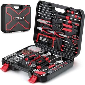 Eastvolt 218-Piece Household Tool Kit, Auto Repair Tool Set, Tool Kits for Homeowner, Plier, Screwdriver Set, Socket Kit and Toolbox Storage Case,Black + Red