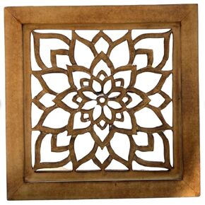 DharmaObjects Handcrafted Lotus Wood Wall Panel Decor Hanging Art 16" X 16" (Black)