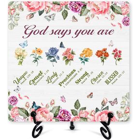 Christian Desk Decor, God Says You Are Wooden Sign With Iron Stand, Bible Verse Sign Gifts For Women Friends Besties, Sunflower Religious Desk Sign For Home Office Living Room Bedroom Shelf Decor -27