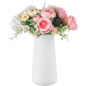 VanEnjoy 8 inch Vase for Flower, Modern Flower Vase, Cute White Ceramic Vase, Minimalist White Textured Vase for Dining Table Centerpiece Décor