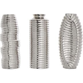Deco 79 Ceramic Decorative Vase Dimensional Ribbed Centerpiece Vases with Varying Shapes, Set of 3 Flower Vases for Home Decoration 4" W, 11" H, Gold