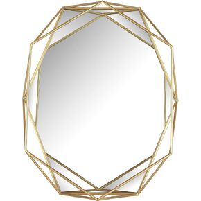 Mirrorize، مرآة سداسية ذهبية مؤطرة مقاس 22x17، مرآة حائط بإطار معدني حديث معلق بشكل هندسي لغرفة نوم مدخل الحمام (IMP8449) in Kuwait