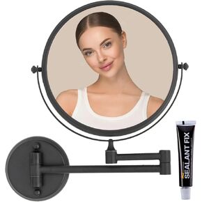 8 Inch Bathroom Makeup Mirror Wall Mounted Gold, 360 Swivel Vanity Mirror with Magnification, Extendable Arm, 1X/5X Two-Sided, Brass Material, Brushed Light Gold