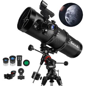 Telescope 150EQ Reflector Telescope for Adults Astronomy, Professional Manual German Equatorial Telescopes for Beginners & Kids with Eyepiece Set, Stainless Tripod, Moon Filter and Phone Adapter