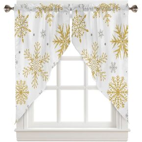 Christmas Swag Curtains,Snowman Kitchen Swag Curtains Xmas Tree Rod Pocket Valances Tier Pair Swag Topper,Bird Branch Snowflake Red 2 Panels Window Treatment for Bathroom Living Room Bedroom