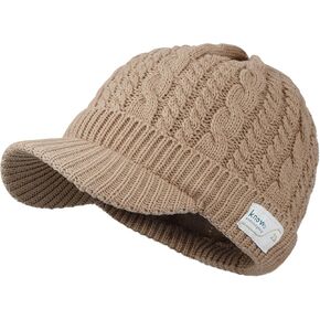 Croogo Visor Beanie for Men Winter Knit Hat Cadet Cabbie Skull Cap Ski Hat Cuffed Watch Cap Warm Beanies with Short Brim
