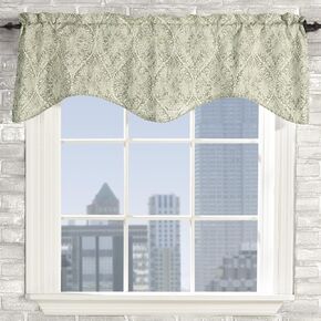 Stylemaster Home Products Twill and Birch Lola Lined Scalloped Valance with Cording, 52 by 17-Inch, Stone