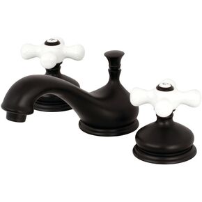 Kingston Brass KS1168PX Heritage Widespread Lavatory Faucet with Porcelain Cross Handle, Brushed Nickel