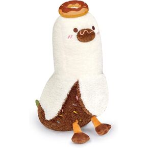PEACH CAT Banana Duck Plush Pillow with Cherry Cake Hat Banana Duck Stuffed Animal Gift for Girls Boys White and Pink 12"