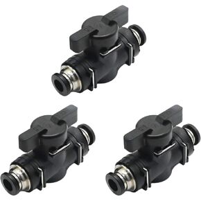 3PCS 1/4 inch Pneumatic Ball Valve, Air Flow Control Valve Fittings, Quick Push Lock Valve for Compressors Pneumatic tools (1/4'' OD Black)