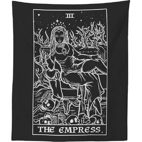 The Empress Tarot Card Tapestry (Black & White) - Female Vampire - Gothic Halloween Home Decor Wall Hanging (60" x 50")