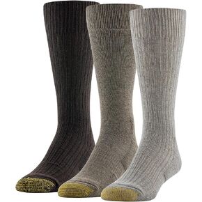 GOLDTOE Men's True Rib Cushion Crew Socks, 3-Pairs
