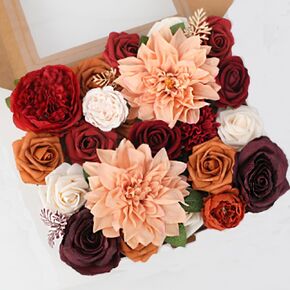Green Mixed Roses Artificial Flowers Bouquets Box, Real Looking Sage Green Fake Roses, Emerald Green Roses, White Roses, Green Silk Flowers for DIY Wedding Bouquets Dessert Table Decor