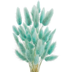 120 Pcs Bunny Tails Dried Flowers, 17’’ Dried Lagurus Ovatus, Dried Foxtail Grass for Flower Arrangements Wedding Centerpieces Home Boho Baby Shower Party Decorations (Teal Blue)