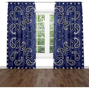 Paisley Window Drapes Curtain Blue Bandana Rod Pocket Drapes Curtain for Living Room Home Decor 26x84 Inches 2 Panels