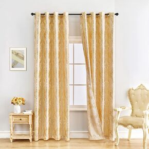 ELKCA Jacquard Luxury Curtains Panels Window Curtains for Living Room Bedroom Curtains,Grommet Top,Pack of 2 (Damask-Coffee,52" W x 84" L)