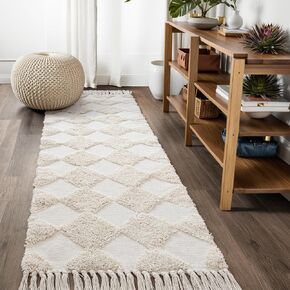 Lahome Boho Rug Runners 2x6, Farmhouse Washable Carpet Runners for Hallway 6ft with Tassels, Cotton Tufted Kitchen Rug Runner Throw Bohemian Cream Rug for Laundry Room Bedside Bathroom Hall Foyer