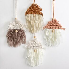 Christmas Decorations Indoor Decor: 4 Pack Handmade Knitted Boho Tomte Christmas Tree Decorations, White Cream Brown Scandinavian Gnome, Rustic Farmhouse Xmas Decor for Kids Home School Office