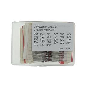 27values*10=270PCS BZX55C Series 0.5W DO-35 Zener Diode Assortment Kit (2V4 2V7 3V 3V3 3V6 3V9 4V3 4V7 5V1 5V6 6V2 6V8 7V5 8V2 9.1V 10V 12V 13V 15V 16V 18V 20V 22V 24V 27V 30V 33V)