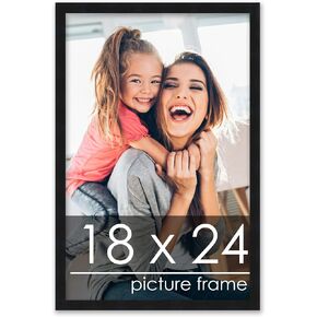 Poster Palooza 18x24 Frame Black Solid Wood Picture Frame | 0.75 Inch Moulding Width | Includes UV Acrylic Plexiglass, Foam Board Backing & Hanging Hardware