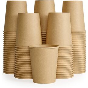 LITOPAK 100 Pack 10oz Kraft Paper Cups, Disposable Coffee Cups, Disposable Drinking Cups, Hot Coffee Cups, Paper Coffee Cups for Water, Coffee, Juice, and Tea