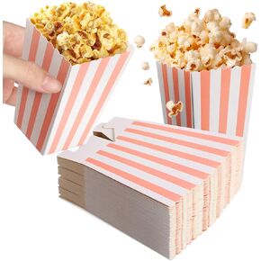 48 Pcs Pink Popcorn Boxes: Striped Paper Popcorn Bags Popcor Boxes French Fry Cups Snack Holders for Birthday Party Favor Supplies