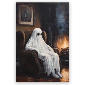 LuminousGateway Ghost in the bathtub vintage oil painting poster Halloween wall art ghost in the bathtub painting print gothic melancholy wall decoration8x12in Unframed