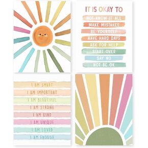 HRQKO Boho It Is Okay Classroom Wall Art Poster Prints Set of 4, Kids Room Decor, Boho Sunshine Artwork Prints Posters Wall Decor, Inspirational Quotes Prints for Toddler Kids Room 8"x10" Unframed